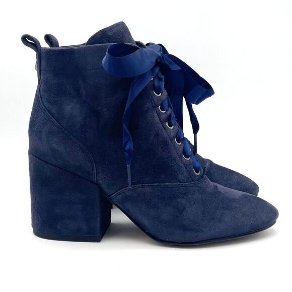 Sam Edelman Boot Tate Dark Blue Suede Block Heel Lace Up Granny Boot Size 5.5 - Picture 7 of 16